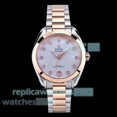 VS+ Factory Swiss Replica Omega Seamaster 150M Rose Gold Two-Tone MOP Dial Watch 